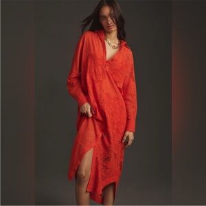 Anthropologie Maeve Long-Sleeve Collared Shirt Dress Midi Cover-Up NWT